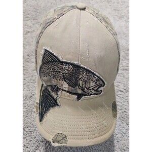 Trout Salmon Camo Distressed Adjustable Baseball Hat Cap FISHING HUNTING Brown